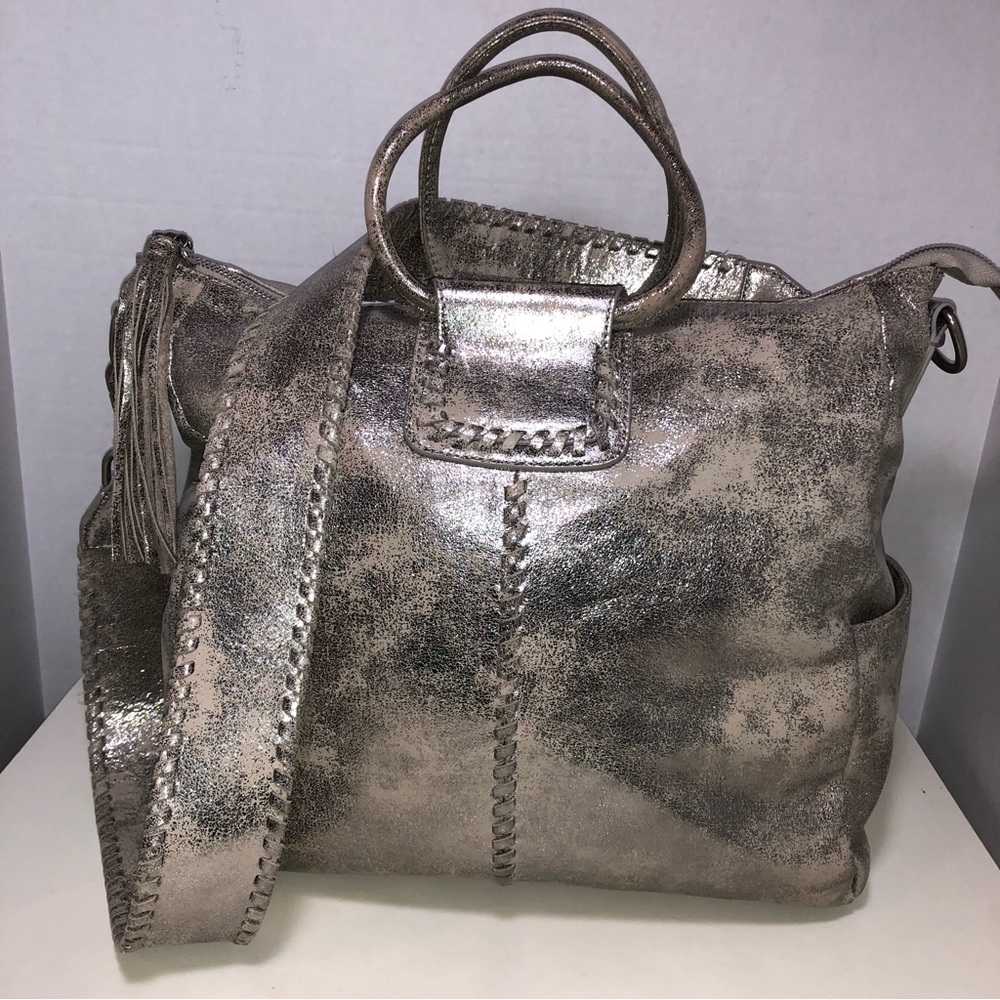 Hobo Sheila Silver Metallic Leather Satchel Crossbody